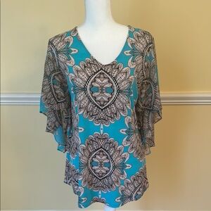 Alfani Women's Blue Patterned Top, Size M